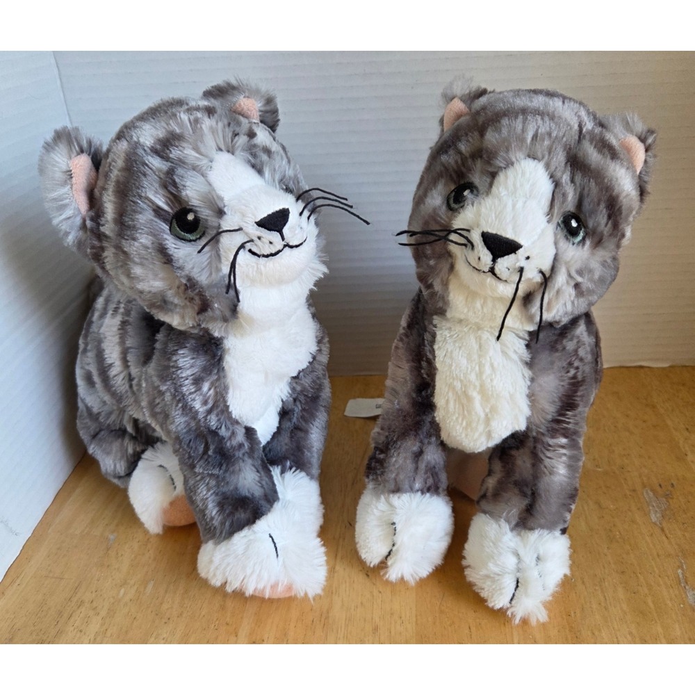 Lot of 2 IKEA Lilleplutt Gray White Tabby Cat Striped Plush Stuffed Animal READ
